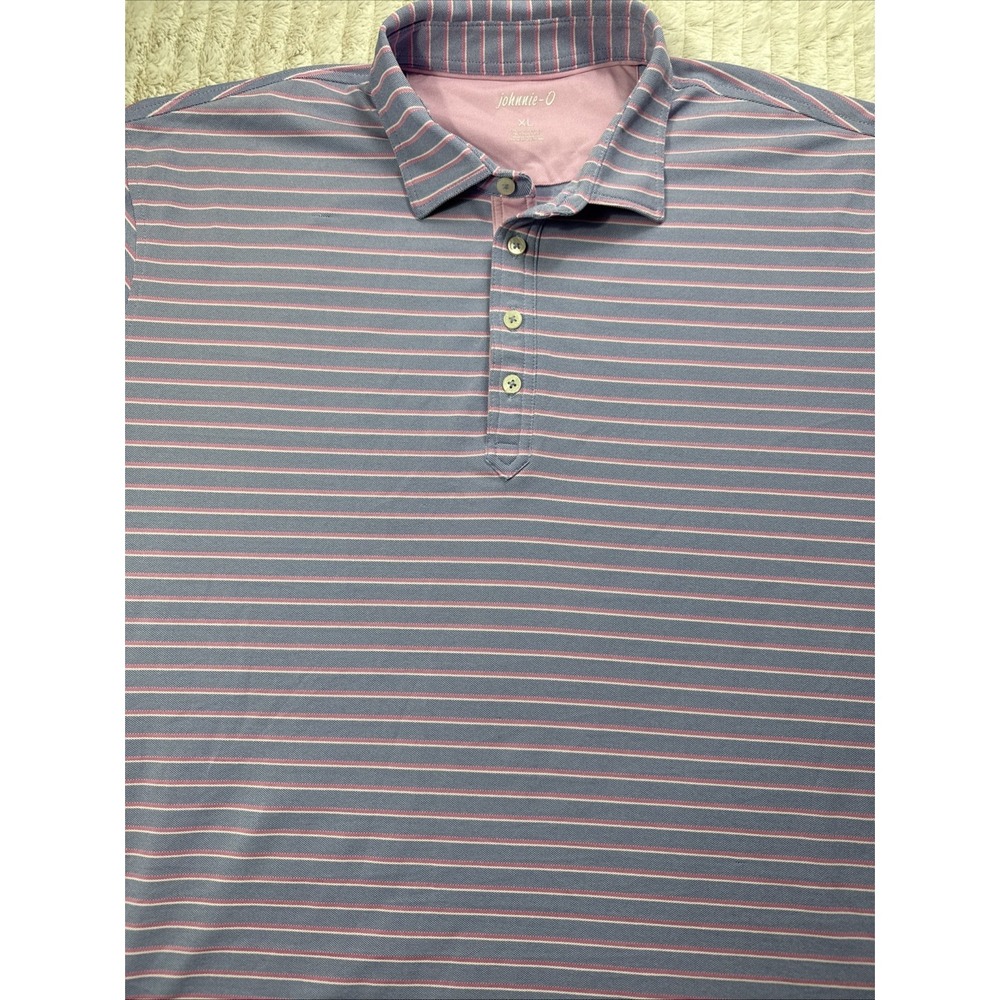 Johnnie O Polo Shirt Mens XL Purple Pink Striped Performance Short Sleeve
